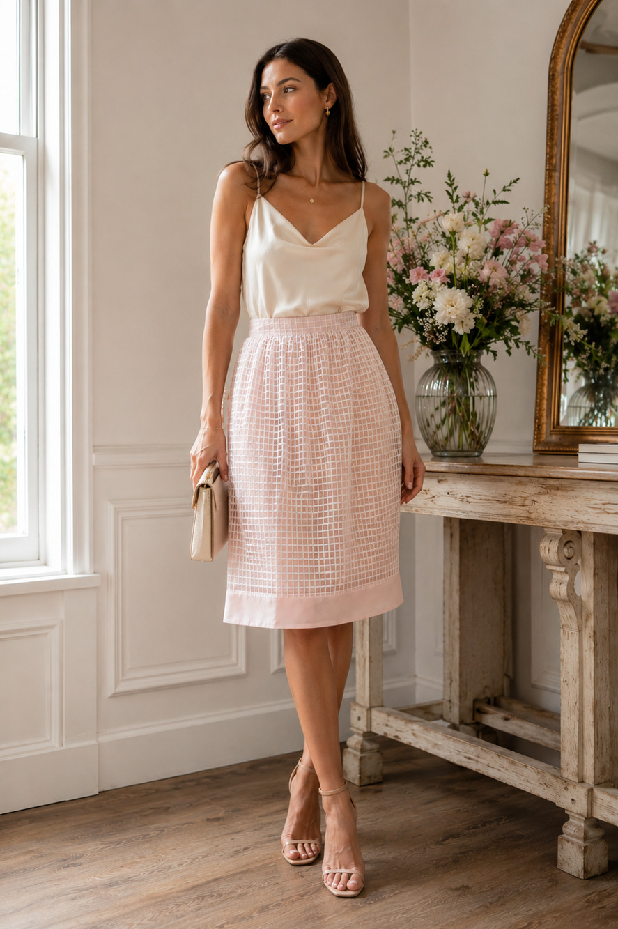 NWT Elizabeth and James Pink Organza Overlay Midi Skirt Size 10
